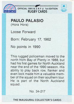 1991 Regina NZRFU 1st Edition #34 Paulo Palasio Back